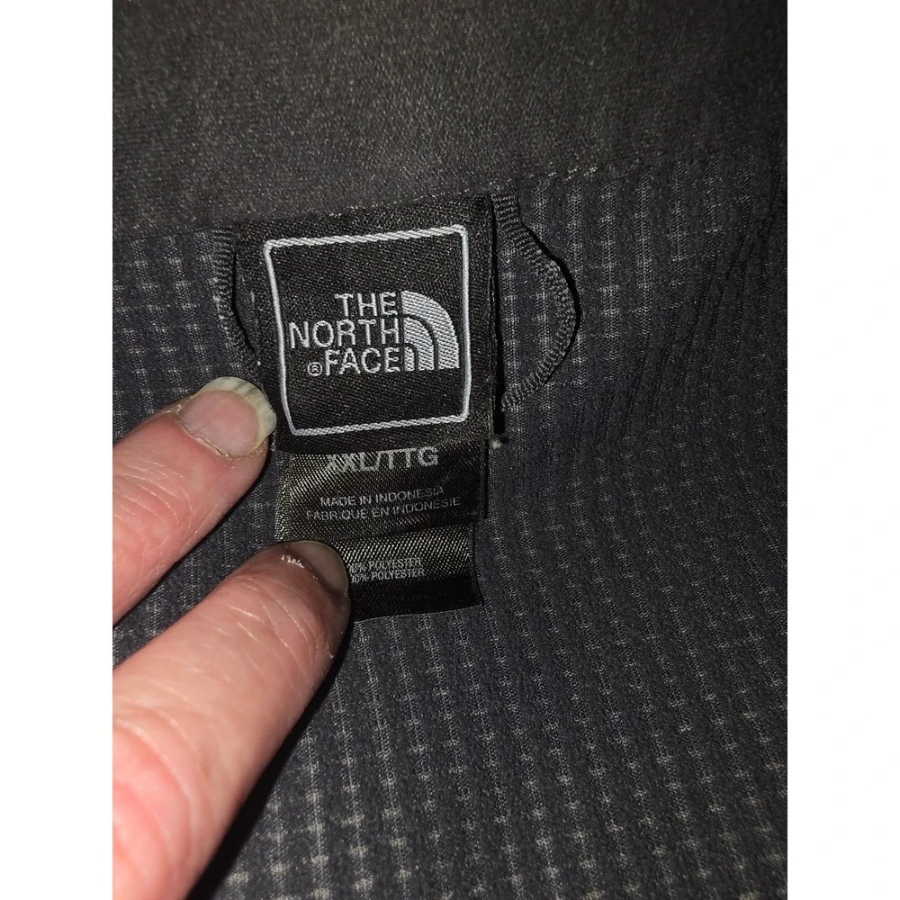 The North Face Mens XXL Full Zip Fleece Jacket Navy Blue Gray Grid Lined Regular